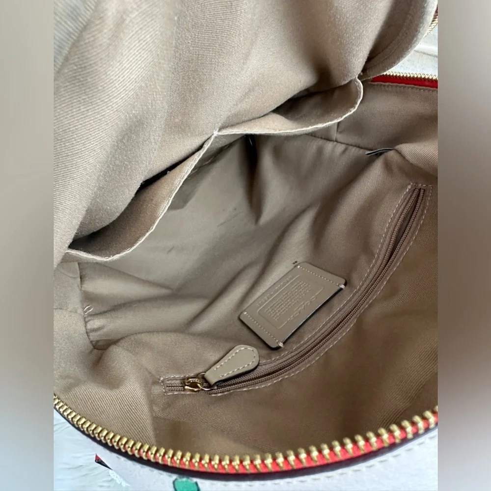 White Leather Coach Court Backpack Heart Cherry Print Limited Edition - Picture 11 of 13